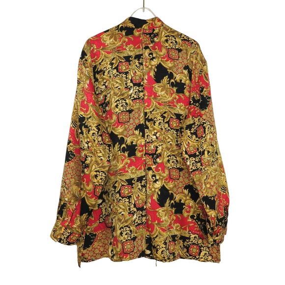 Tess Vintage Blouse Gold Black and Red Regal Button Down Blouse Large Gaudy Glam - Picture 2 of 5